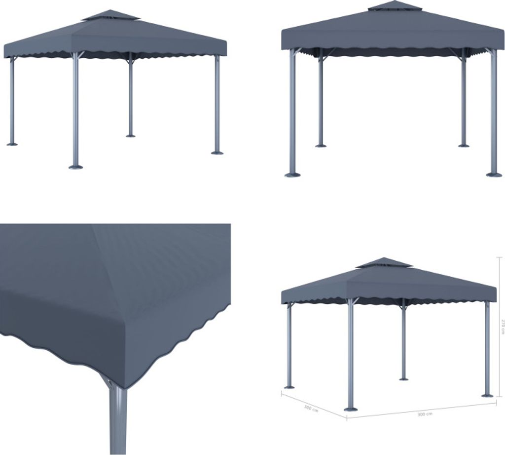 vidaXL Pavillon 300 x 300 cm Anthrazit Aluminium - Pavillon - Pavillons - Vordach - Vordächer