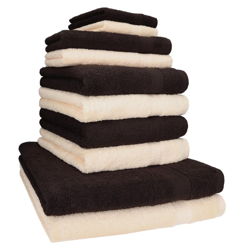 Betz 10-tlg. Handtuch-Set PREMIUM CLASSIC 2 Duschtücher 4 Handtücher 2 Gästetücher 2 Seiftücher Farbe: dunkelbraun & beige
