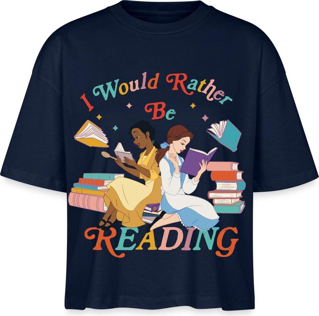 Prinzessin Tiana & Belle I Would Rather Be Reading Boxy Shirt Damen, M, Navy