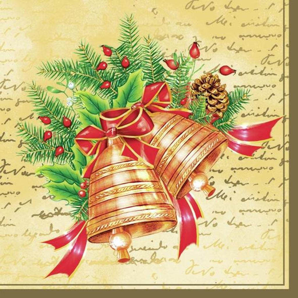 Servietten 33x33 cm - Christmas Bells Cream