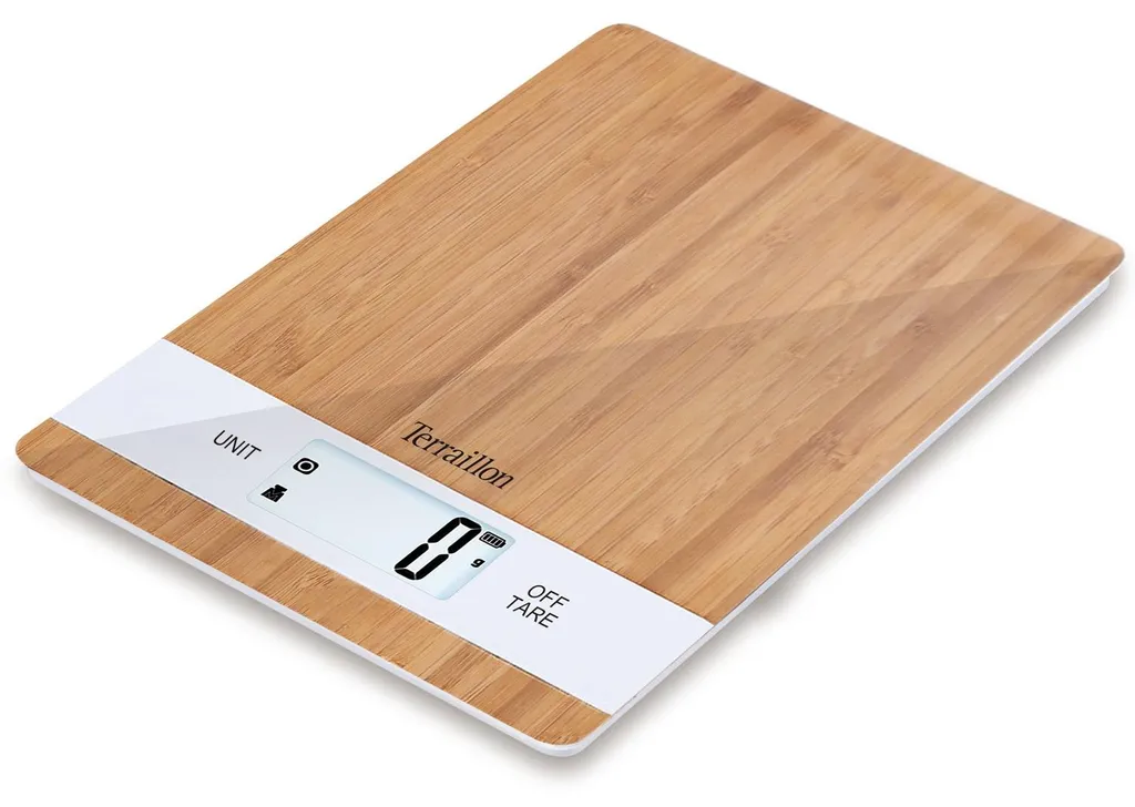Balance de cuisine électronique en bois de bambou et batterie USB 5kg