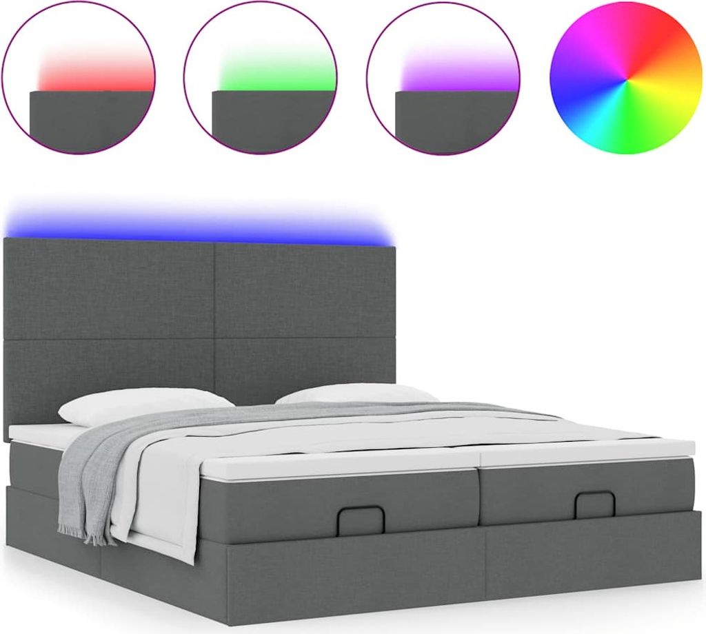 Ottoman-Bett mit Matratzen & LEDs Dunkelgrau 160x200 cm Stoff