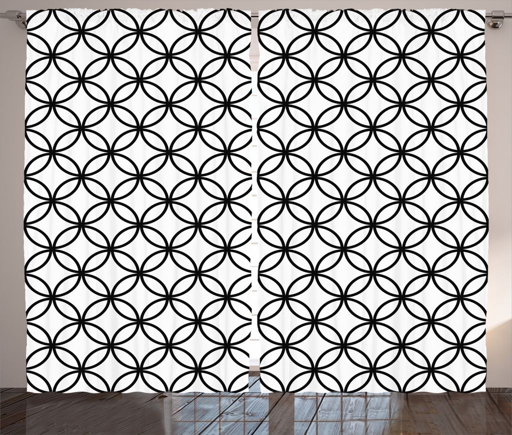 ABAKUHAUS Modern Rustikaler Gardine, minimal Pattern, Schlafzimmer Kräuselband Vorhang mit Schlaufen und Haken, 280 x 175 cm, Weiß Schwarz