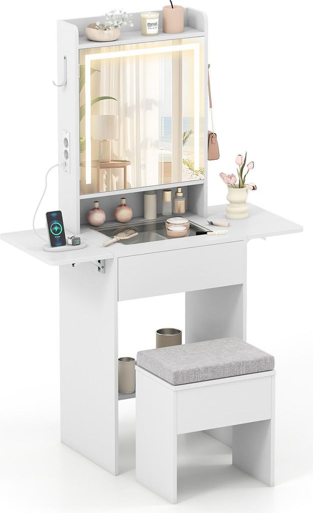 COSTWAY Coiffeuse Coiffeuse étroite avec miroir LED 3 Image du produit 