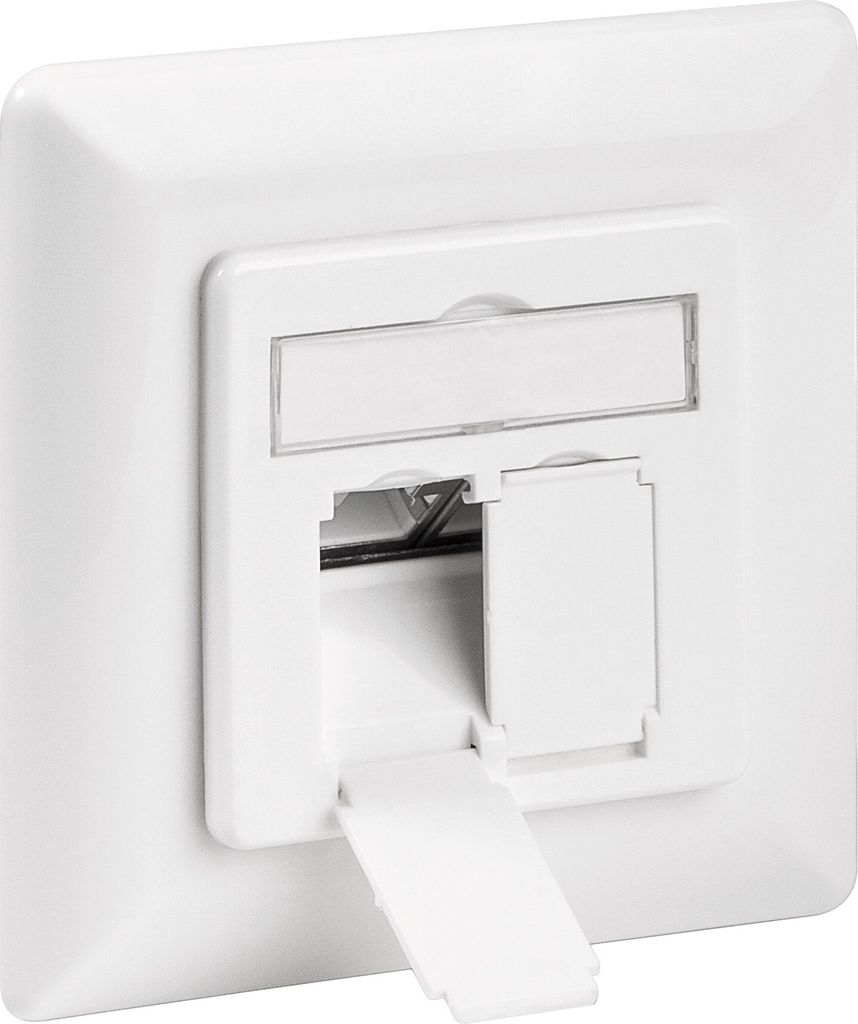 CAT-6A-Unterputzdose (UP), weiß, 2x RJ45-Anschlüsse, geschirmt, Klemmleiste für werkzeugfreie LSA-Montage. Farbversion Weiß