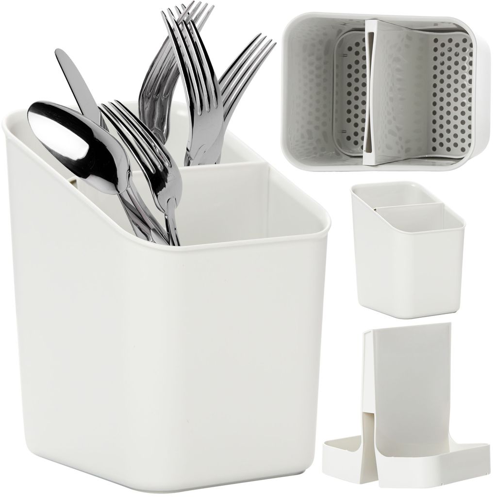 Porte-ustensiles De Cuisine En Métal - Égouttoir à Couverts Avec Trous De Drainage, Pour Fourchettes, Cuillères Et Baguettes
