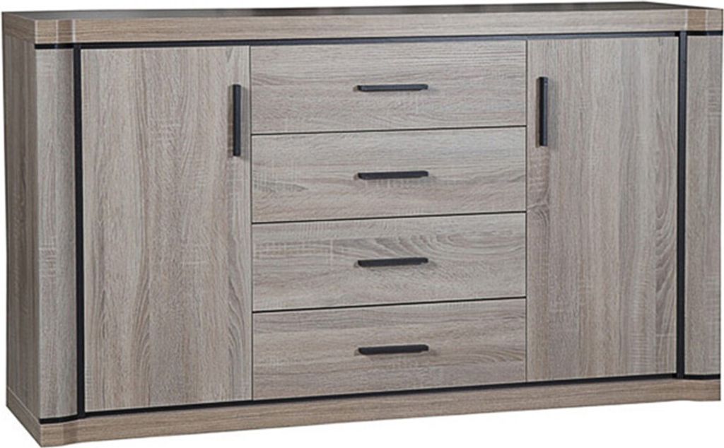 Bettso Kommode DALLAS in Eiche Sonoma – Sideboard mit 4 Schubladen und 2 Türen für Ordnung und Stauraum