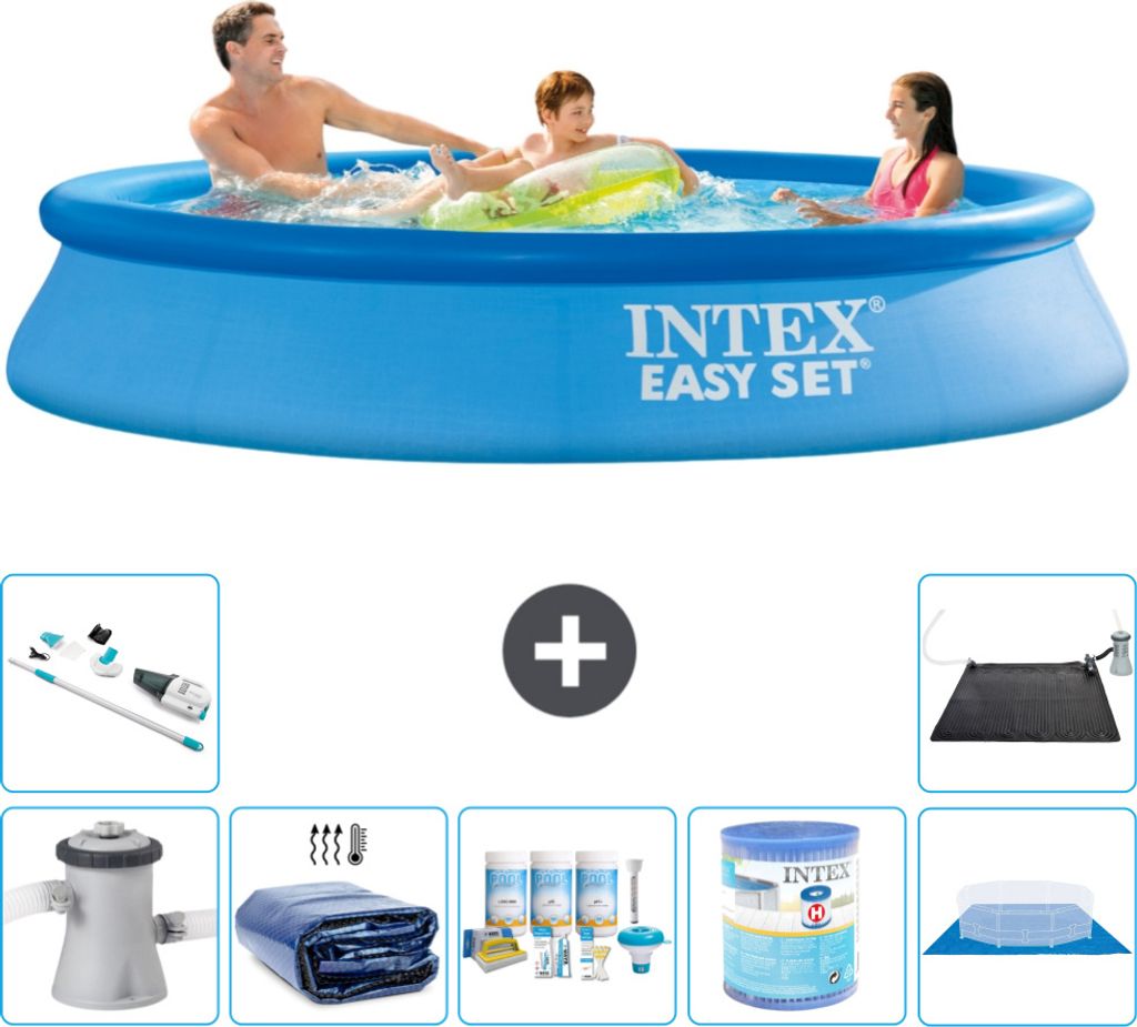 Intex runder aufblasbarer Easy Set-Schwimmpool – 305 x 61 cm – Blau – inklusive Pumpe Sonnensegel - Wartungspaket - Filter - Bodenplane - Sta...