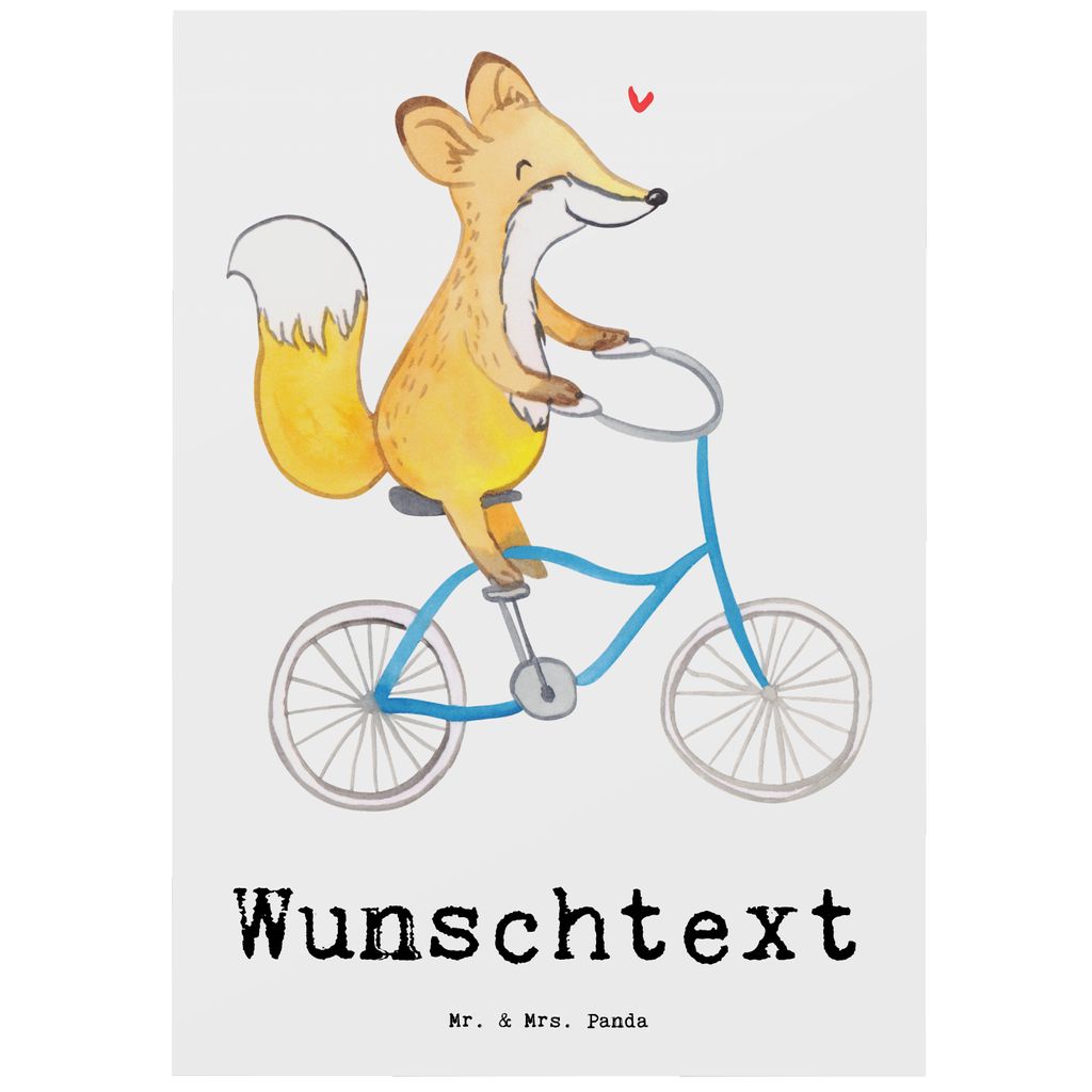 Mr. & Mrs. Panda Personalisierte Postkarte Fuchs Fahrrad fahren Tage - Weiß - Personalisierte Geschenke, Grußkarte mit Namen, Einladung mit Namen...