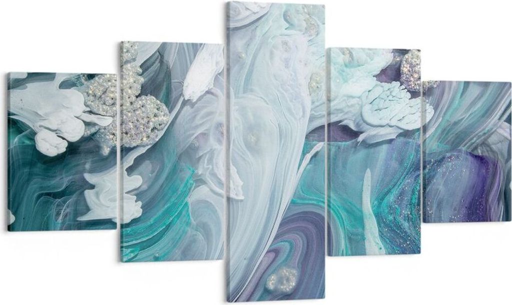 Bild auf Leinwand - Leinwandbild - 5 Teile - Abstraktion dreidimensional blau - 125x70cm - Wand Bild - Wanddeko - Wandbilder - Leinwanddruck - Bild...