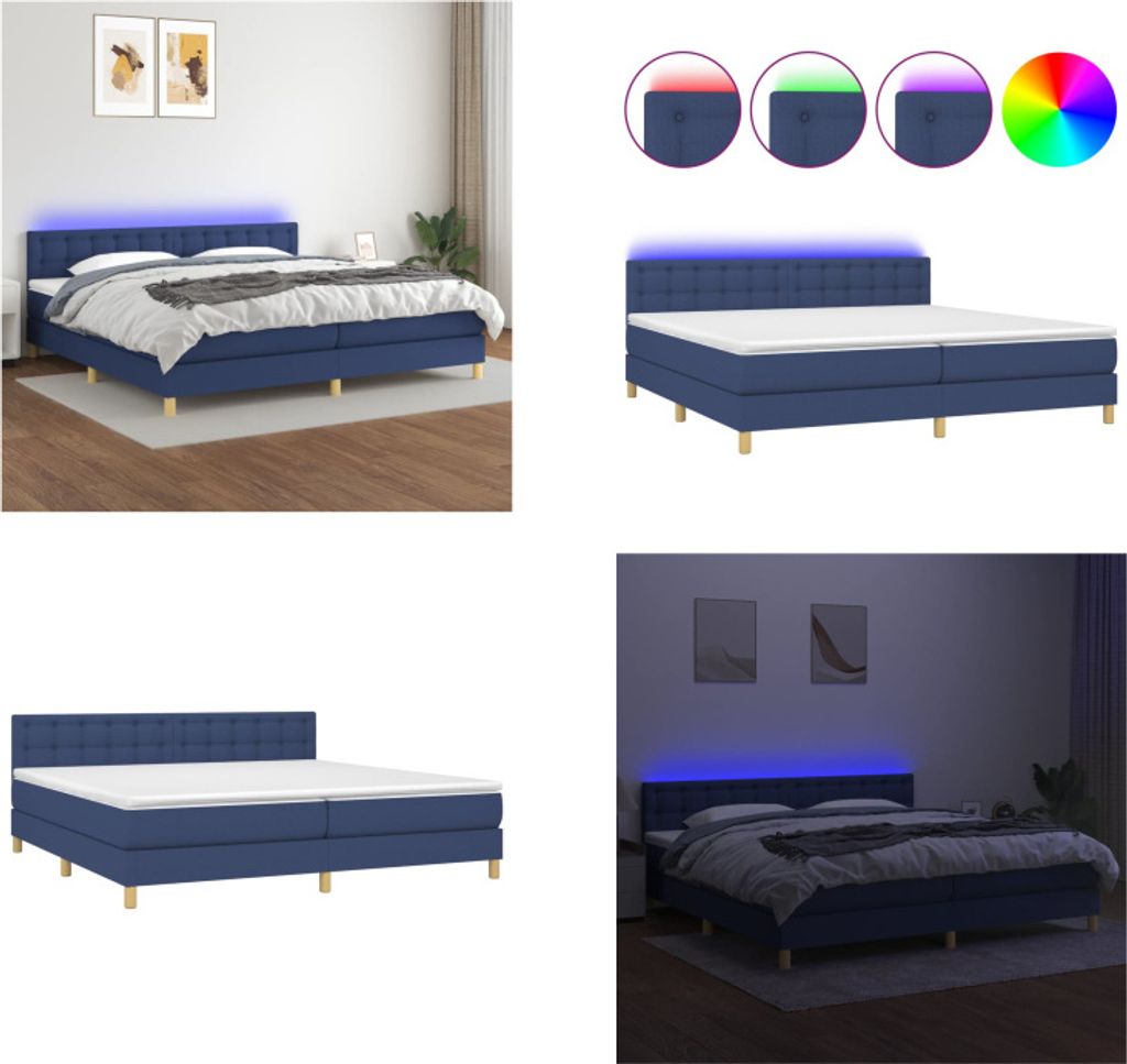 vidaXL Boxspringbett mit Matratze & LED Blau 200x200 cm Stoff - Boxspringbett - Boxspringbetten - Bett - Schlafzimmermöbel