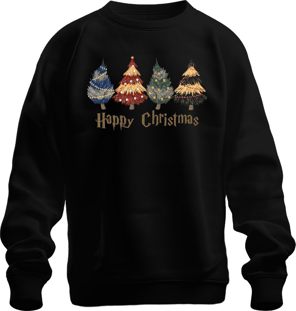 Happy Christmas Weihnachtsbaum Weihnachten Zauberer Magier Zauberbaum Uni Sweatshirt Pullover, Schwarz, XL