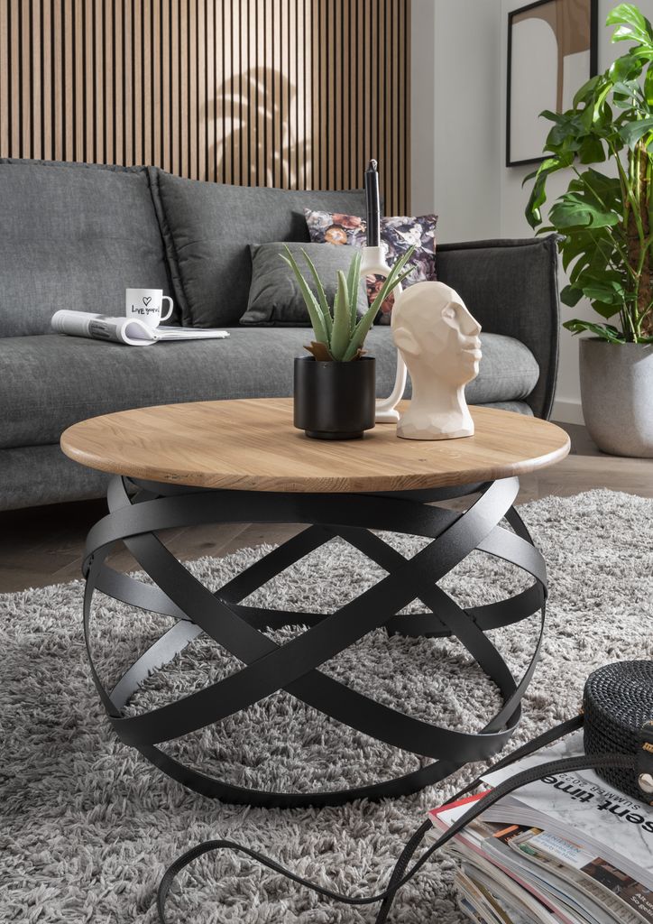 IDMarket Couchtisch Rund 70 Cm - Juliette Latten Holz Eiche