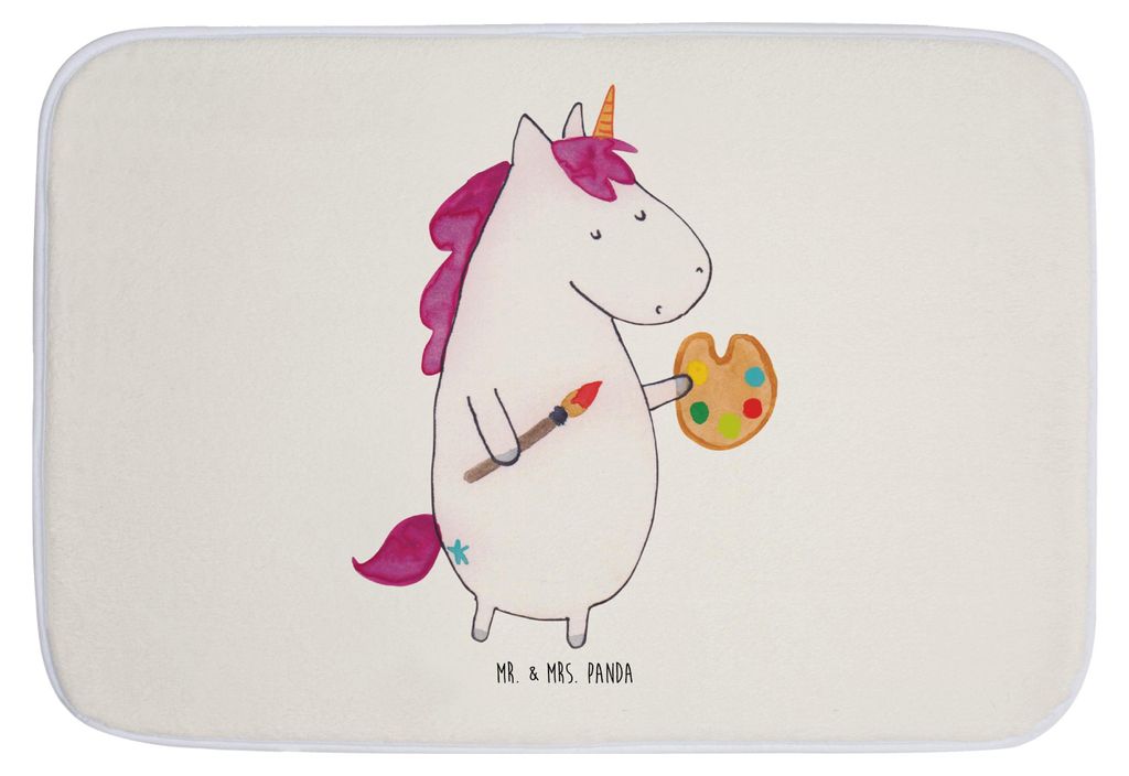 Mr. & Mrs. Panda Badvorleger Einhorn Künstler - Weiß - Geschenk, Englisch, badezimmermatte, Malen, Badematte, Badteppich, Unicorn, Welt, Duschvor...