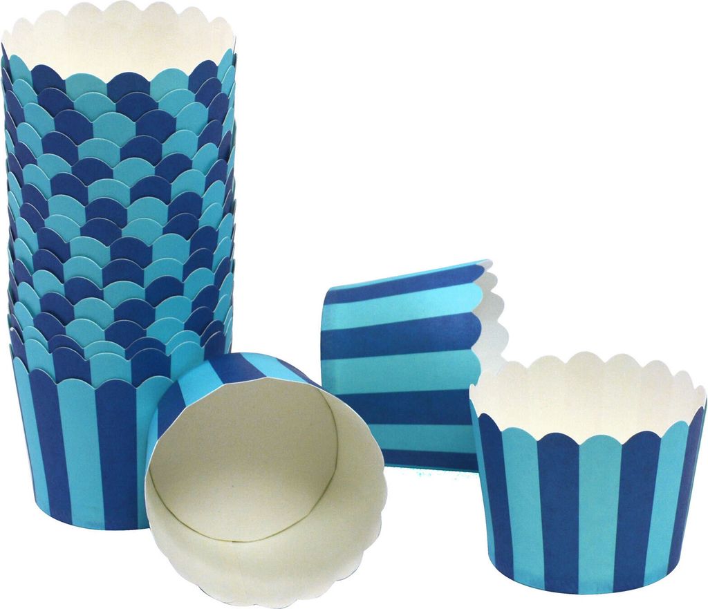 Frau WUNDERVoll 50 MUFFIN BACKFORMEN BLAU, HELLBLAUE STREIFEN, Durchmesser 5 cm / Muffinbackform, Muffinform, Backformen, Backförmchen, Cupcake ...