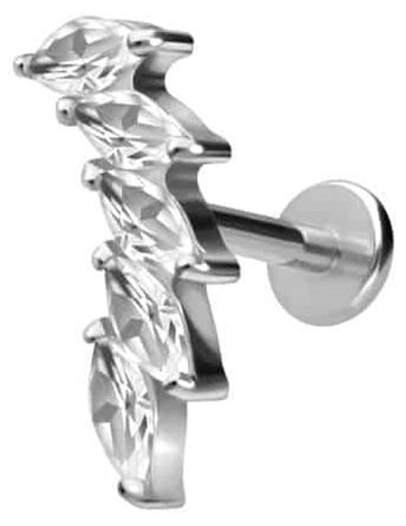 Ohrpiercing, Nasenpiercing Titan Labret mit Innengewinde 5 EINGEFASSTE KRISTALLTROPFEN Silber Stablänge: 6mm | Stabstärke: 1,6mm