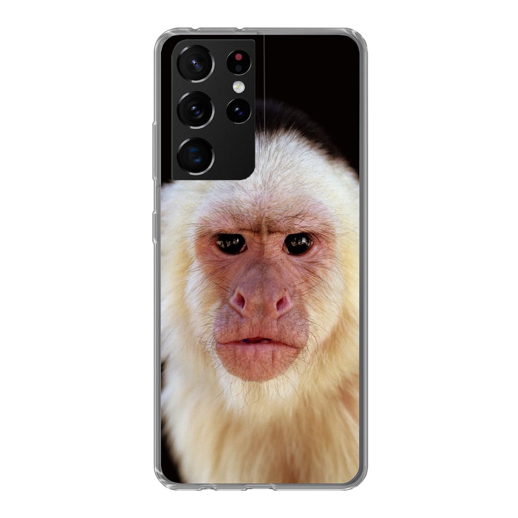 MuchoWow Handyhülle Schutzhülle Hülle für Samsung Galaxy S21 Ultra Affe - Fell - Schwarz Silikon Softcase Handy Hülle - Mobiltelefon
