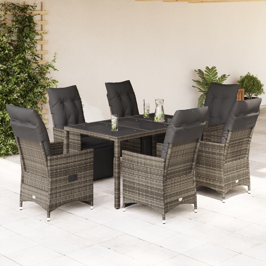 Stabli Möbel Gartenmöbel Set Balkonmöbel-Set 7-tlg. Garten-Bistro-Set mit Kissen Grau Poly Rattan - Gartenmöbelgarnituren CC3405733 4parcel