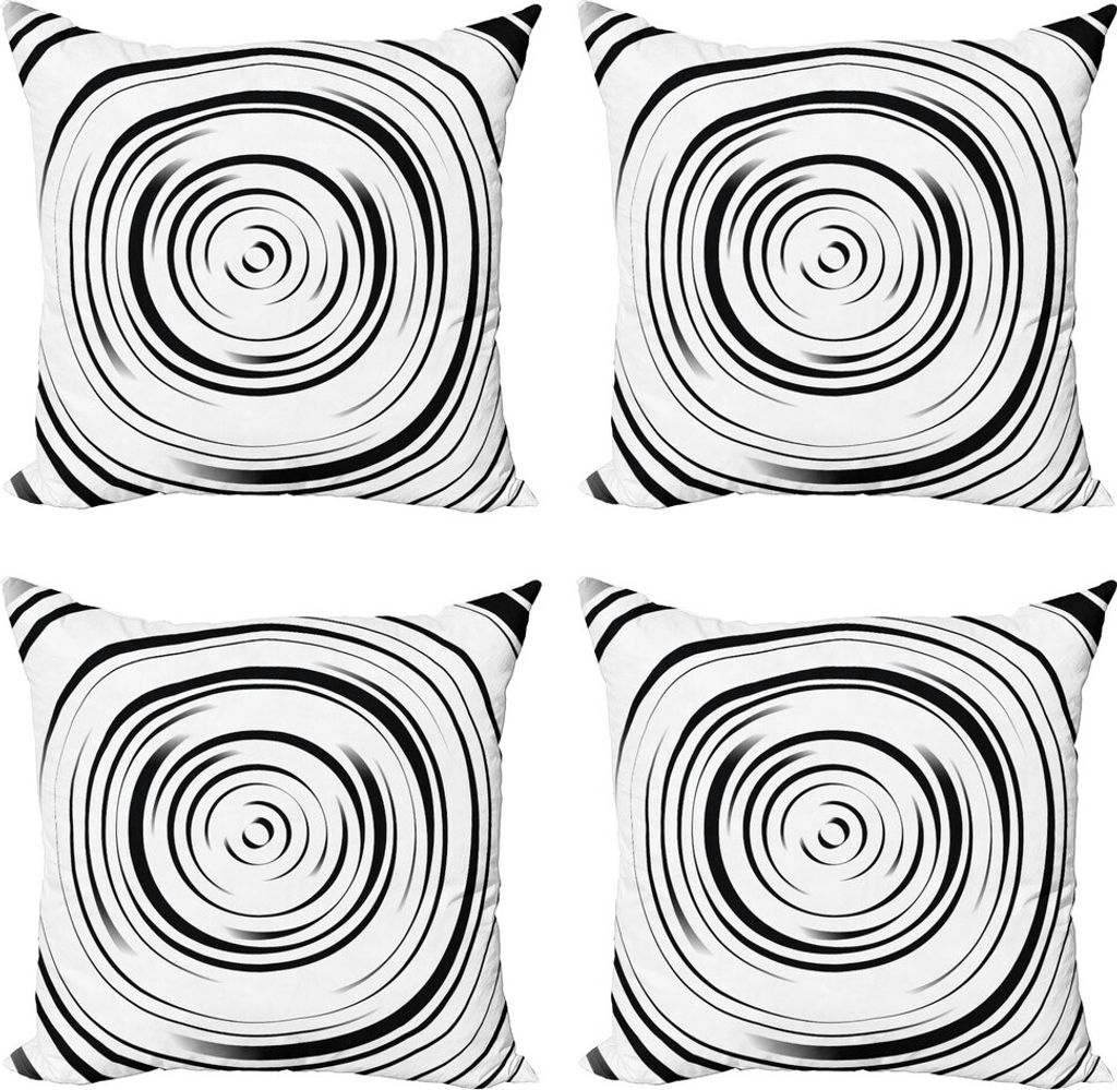 ABAKUHAUS Spiers Kissenbezug Set (4 Stück), hypnotische Linien, Moderner Doppelseitiger Digitaldruck, 60 cm x 60 cm, Schwarz-Weiss