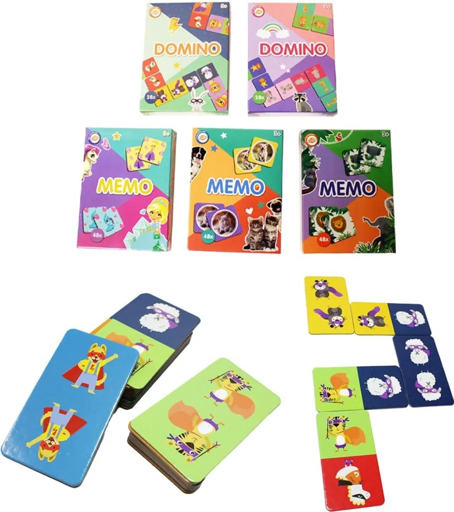 Coffret Jeux de Société Mémoire et Domino - Set Éducatif de 5 Couleurs