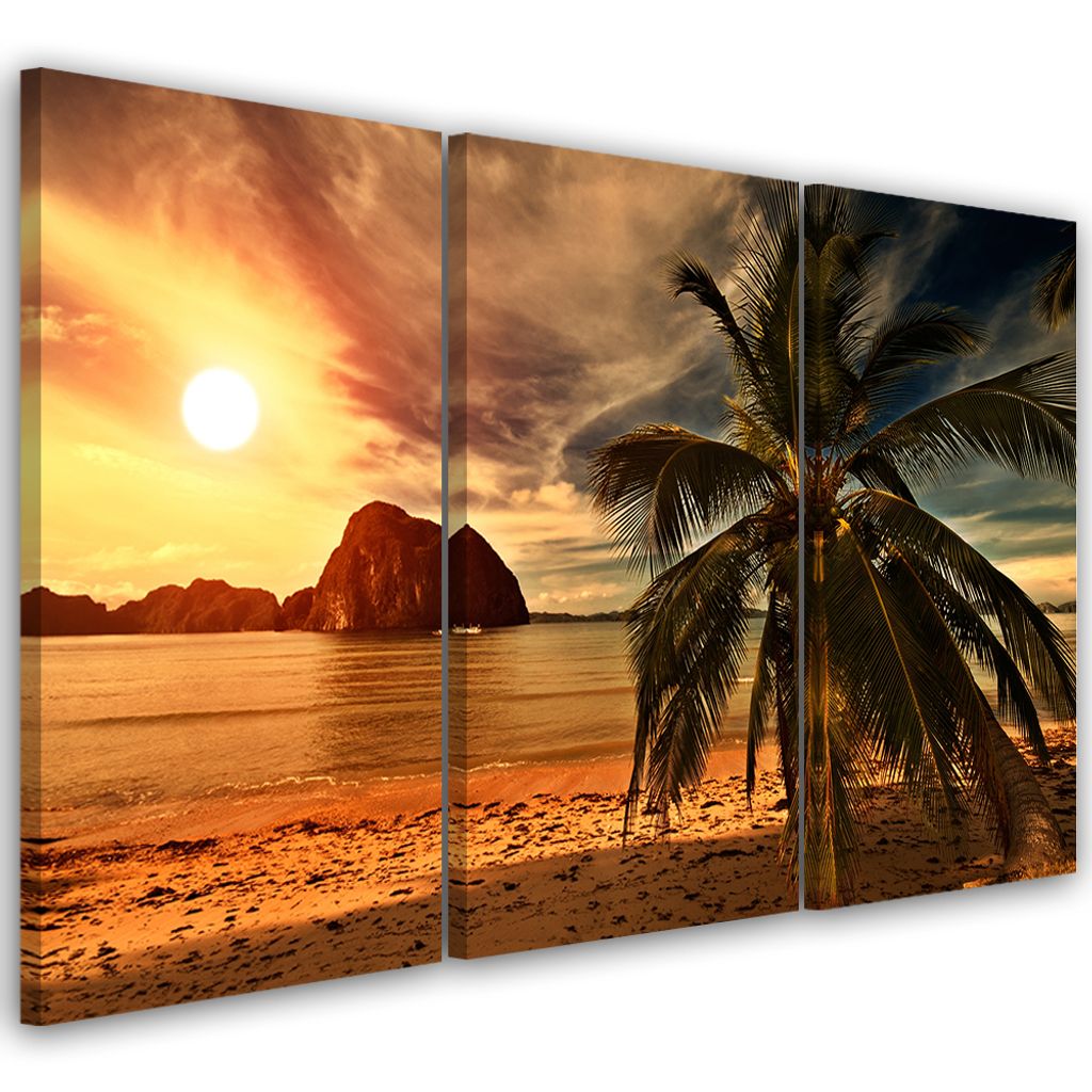 Triptychon auf leinwand landschaften - orange 60x40 cm Feeby orange wandbild bereit zum aufhängen