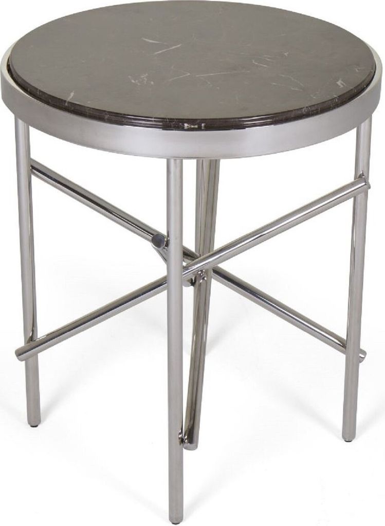 Casa Padrino Luxus Beistelltisch Dunkelbraun / Silber Ø 51 x H. 60 cm - Runder Tisch mit Marmorplatte und Edelstahl Gestell - Luxus Wohnzimmer Möbel