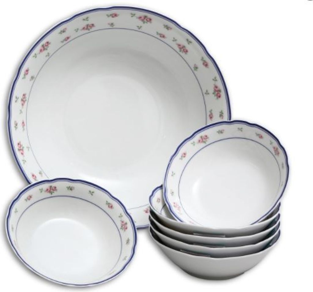 Thun 1794 Rose, Kompott-Set, rote Rosen, tschechisches Porzellan Thun, 7 d.