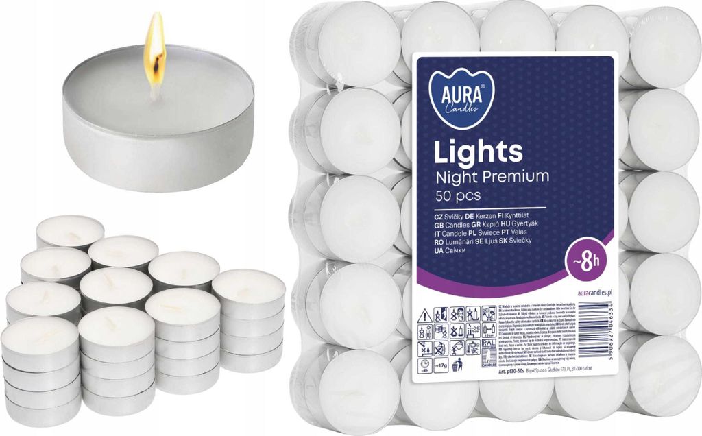AURA Świece Lights Night Premium 8h 50 szt. pf30-50s Zdjęcie produktu 