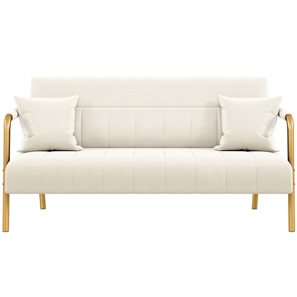 Yaheetech 2-Sitzer Polstersofa für Wohnzimmer, mit Armlehnen & Metallbeinen, Doppelsofa mit 2 Kissen, Beige