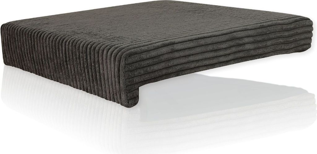 A dark gray corduroy cushion for a bench, shown from a slight angle against a white background.