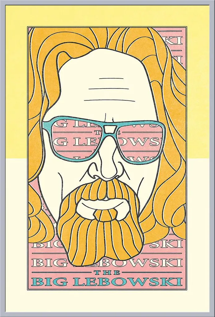 Affiche Jaune The Big Lebowski Cadre Shinsuke Argenté Vitre Acrylique