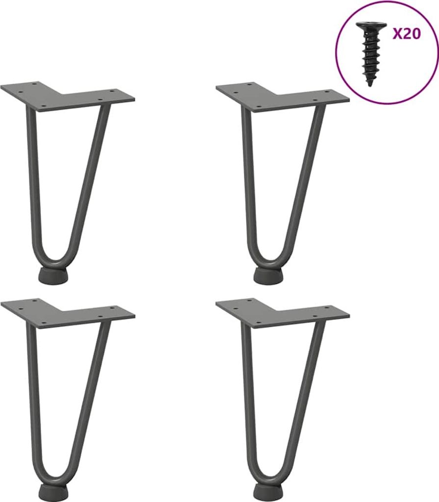Haarnadelbeine für Couchtisch 4 Stk. Anthrazit 20 cm Massivstahl