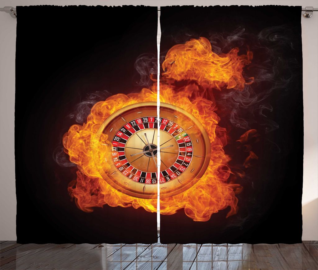 ABAKUHAUS Kasino Rustikaler Gardine, Glücksspiel Roulette-Rad Feuer, Wohnzimmer Universalband Gardinen mit Schlaufen und Haken, 280 x 225 cm, Char...