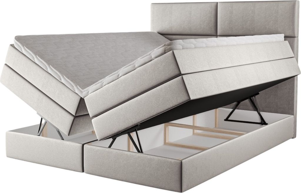 Kontinentales Boxspringbett Gittan 180x200 – Polsterbett mit Bettkasten, 3 Matratzen, elegantes Stauraumbett, Boxspringbetten Samt Piano 13