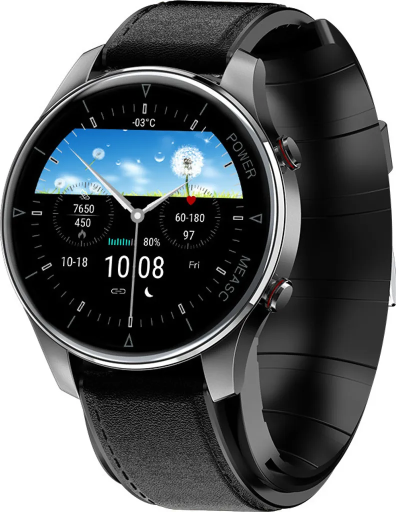 Montre intelligente noire avec capteur SpO2 et suivi de tension INF