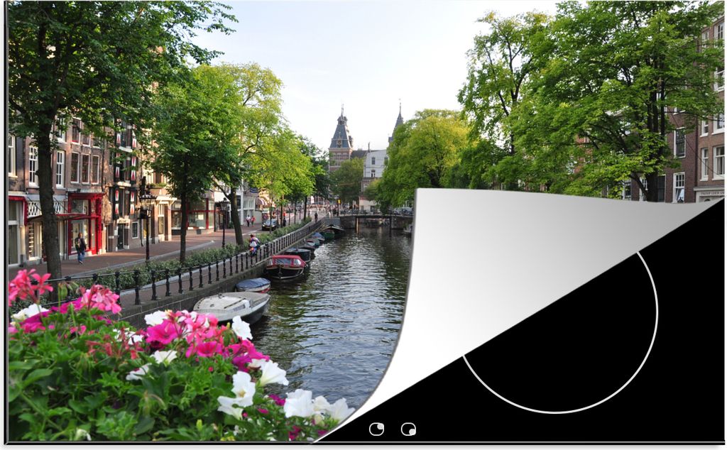 KitchenYeah Herdabdeckplatte Amsterdam - Sommer - Blumentöpfe , 80x52cm, Küche Deko, Glaskeramikfeld Herdabdeckung, Abdeckplatte fùr Kochfeld