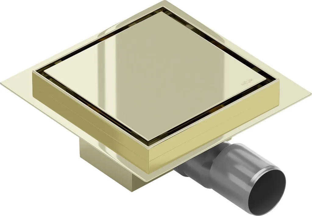 Siphon de sol plat carré 12x12 cm doré brossé - Référence 1510012