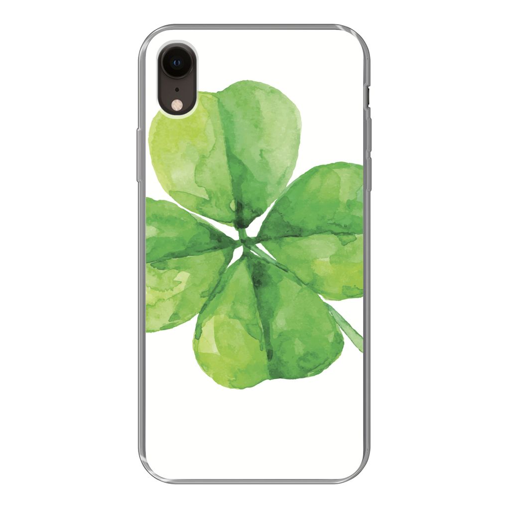 MuchoWow Handyhülle Schutzhülle Hülle für iPhone XR Vierblättriger Klee - Aquarell - Pflanze Silikon Softcase Handy Hülle - Schutzdeckel