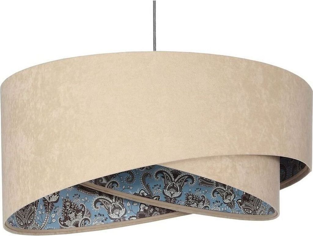 Hängelampe Stoff Metall E27 Ø 50 cm rund H: max. 102 cm Weiß Beige Hellblau (Barock bunt) Modern Hängeleuchte