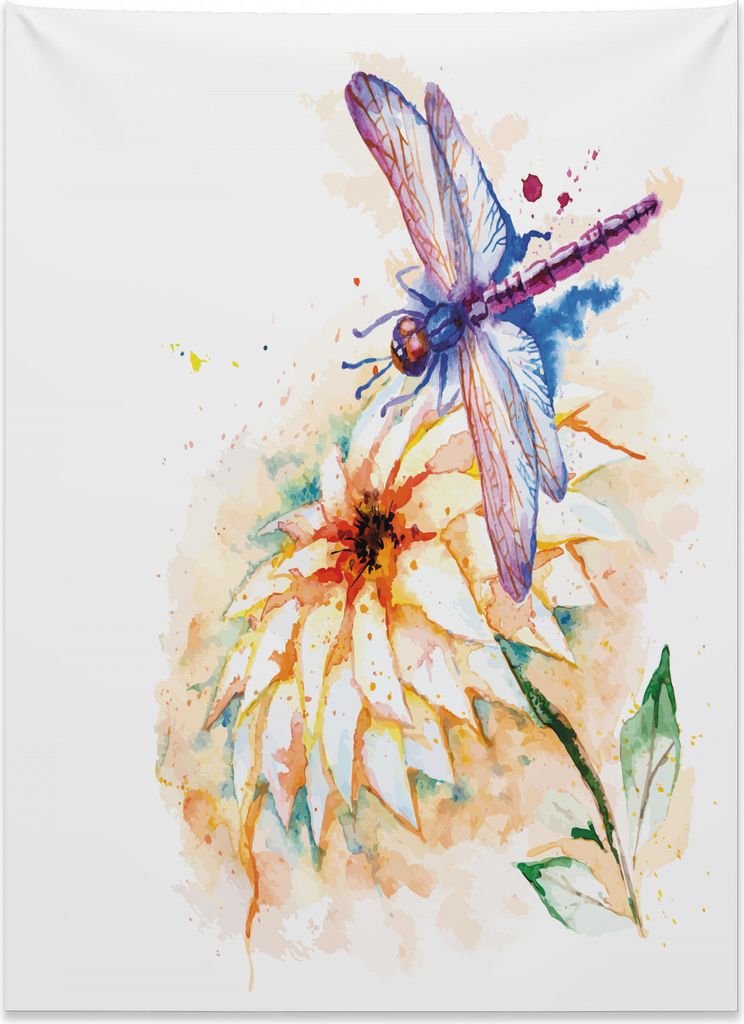 Abakuhaus Libelle Wandteppich, Aquarell Lily Bloom aus Weiches Mikrofaser Stoff Kein Verblassen Klare Farben Waschbar, 110 x 150 cm, Mehrfarbig