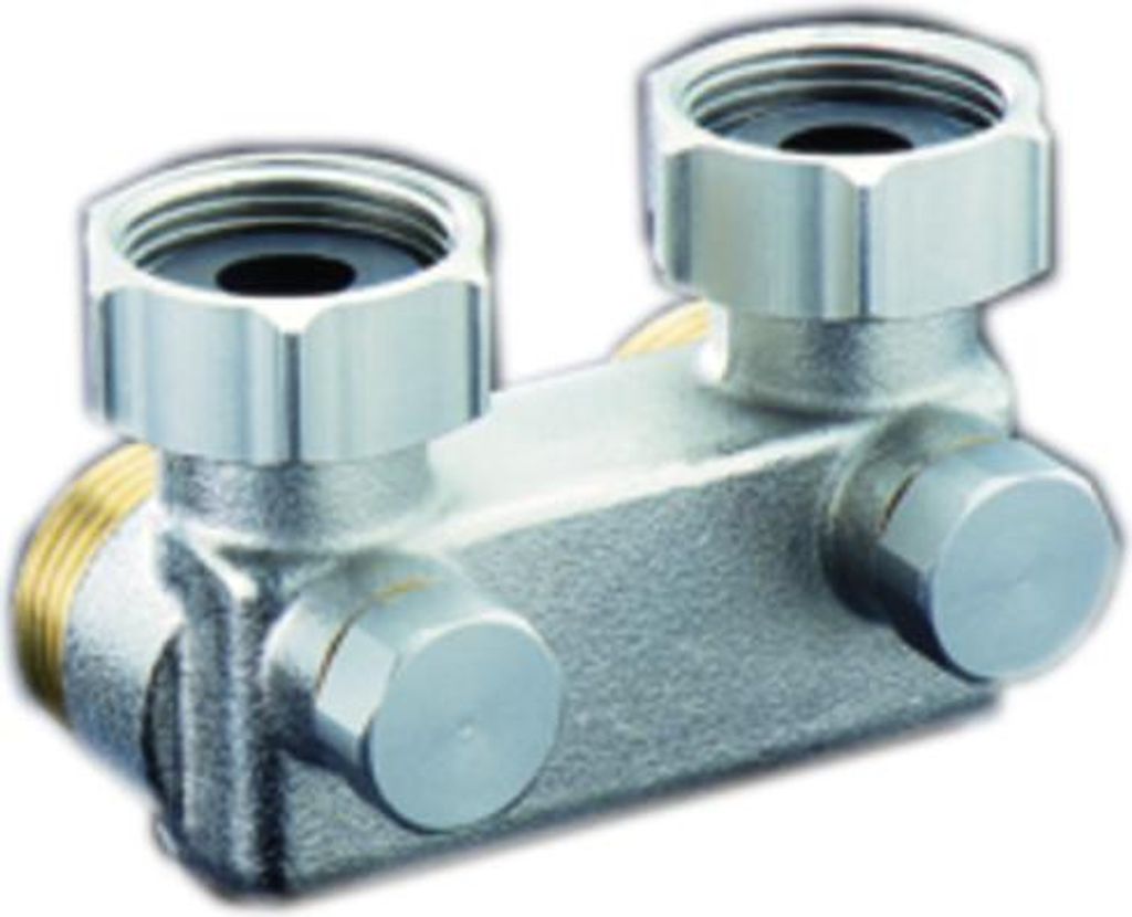 Oventrop Umlenkstück Eck mit Absperrfunktion, G 3/4 ÜM x G 3/4 Eurokonus, Rohrabstand 50 mm
