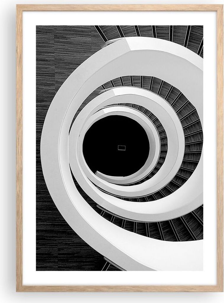 Gerahmtes Poster - Rahmen in heller Eiche - Stück Modern Treppe - 50x70 cm - Wand Bild - Wanddeko - Wandbilder - Wandposter - Bilderrahmen - Bilde...