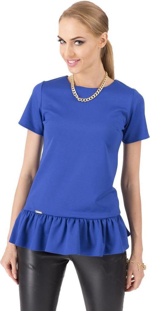 Longshirt Top Klassisch Elegant mit Rüschen ; Blau S/36