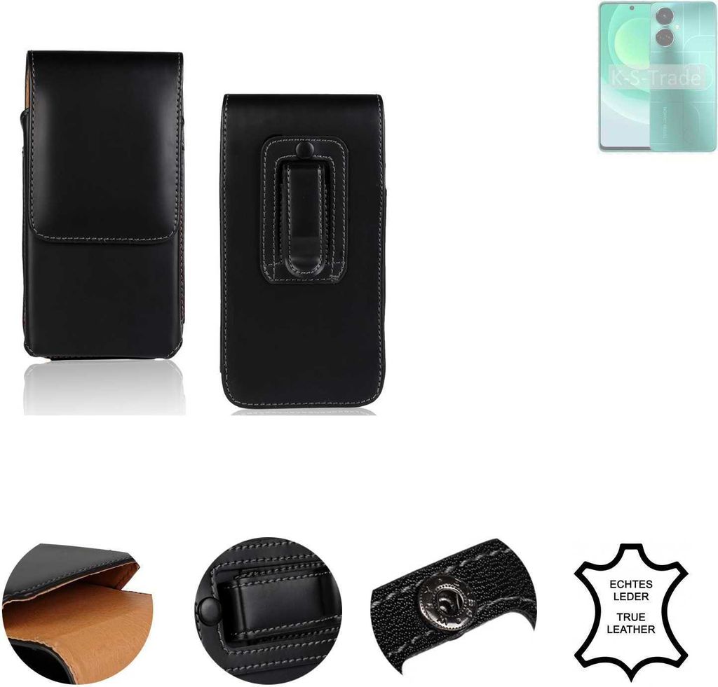 K-S-Trade Holster Gürteltasche Handy Hülle Schutzhülle kompatibel mit Tecno Camon 19 Handyhülle Leder schwarz, 1x