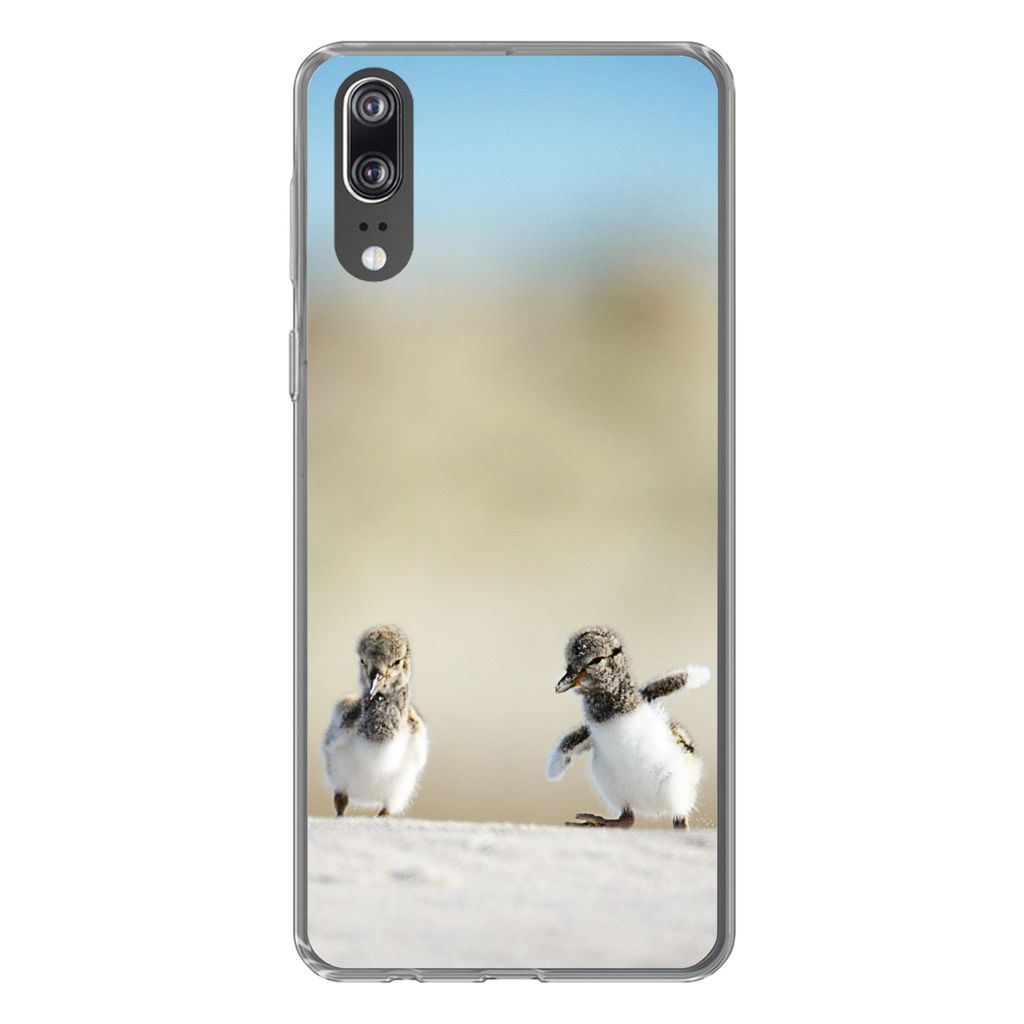 MuchoWow Handyhülle Schutzhülle Hülle für Huawei P20 Junge - Sand - Vögel Silikon Softcase Handy Hülle - Hardcover