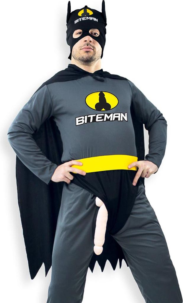 Biteman Herrenkostüm mit Maske, Umhang und Gürtel schwarz - Produktbild 