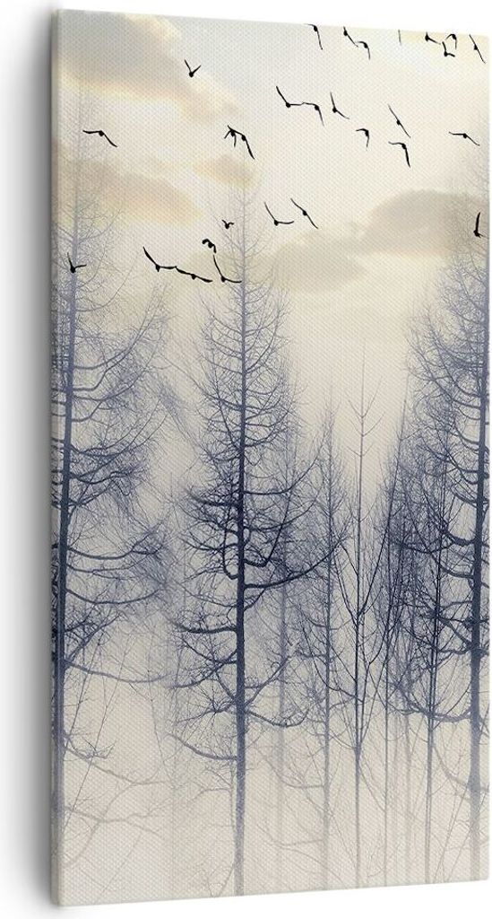Bild auf Leinwand - Leinwandbild - Einteilig - Bäume Vögel Himmel - 55x100cm - Wand Bild - Wanddeko - Wandbilder - Leinwanddruck - Bilder - Wandd...