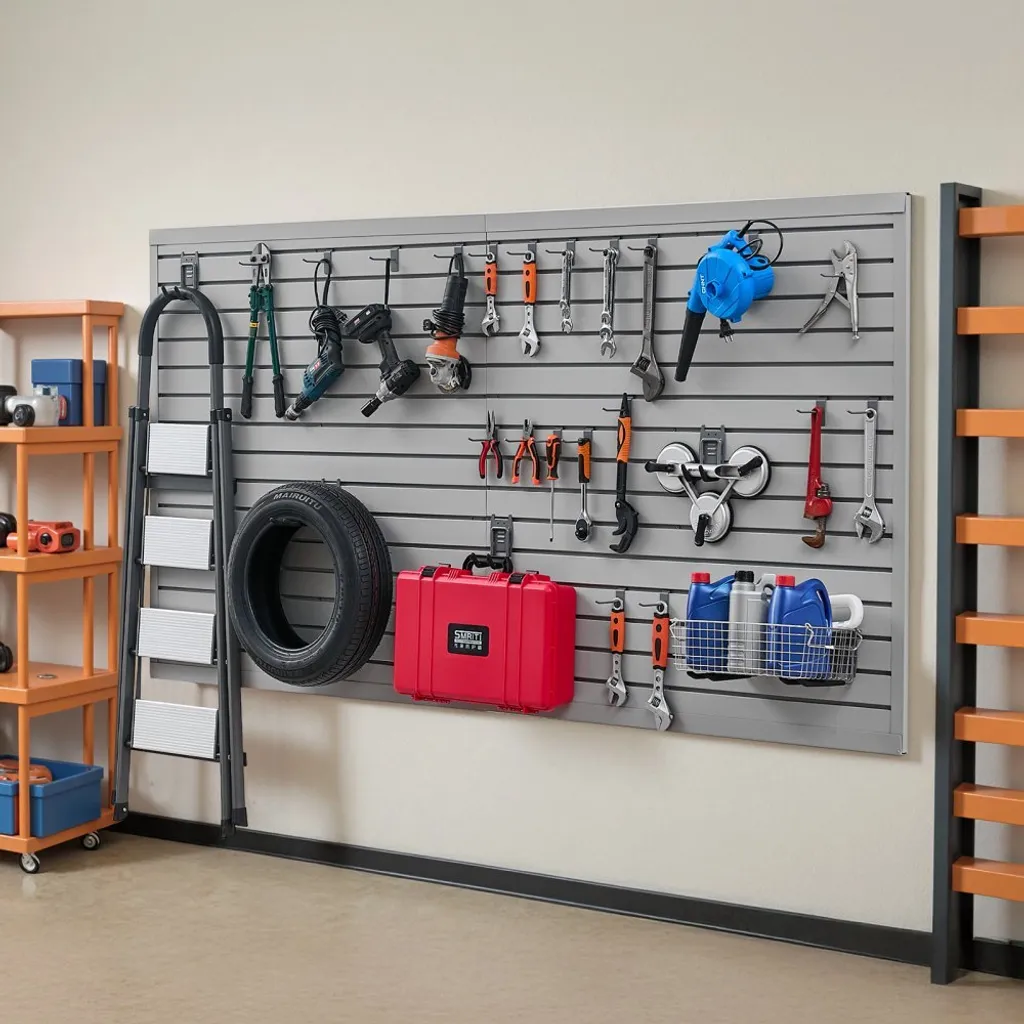Panneau mural à lamelles en PVC avec accessoires de garage - 8
