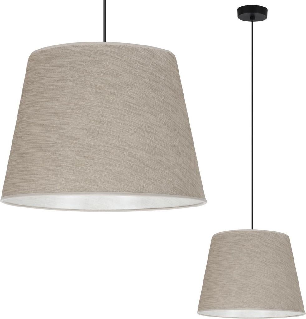 Hängeleuchte Len Kegel schwarz 1-flammig Lampenschirm Beige L05 38cm