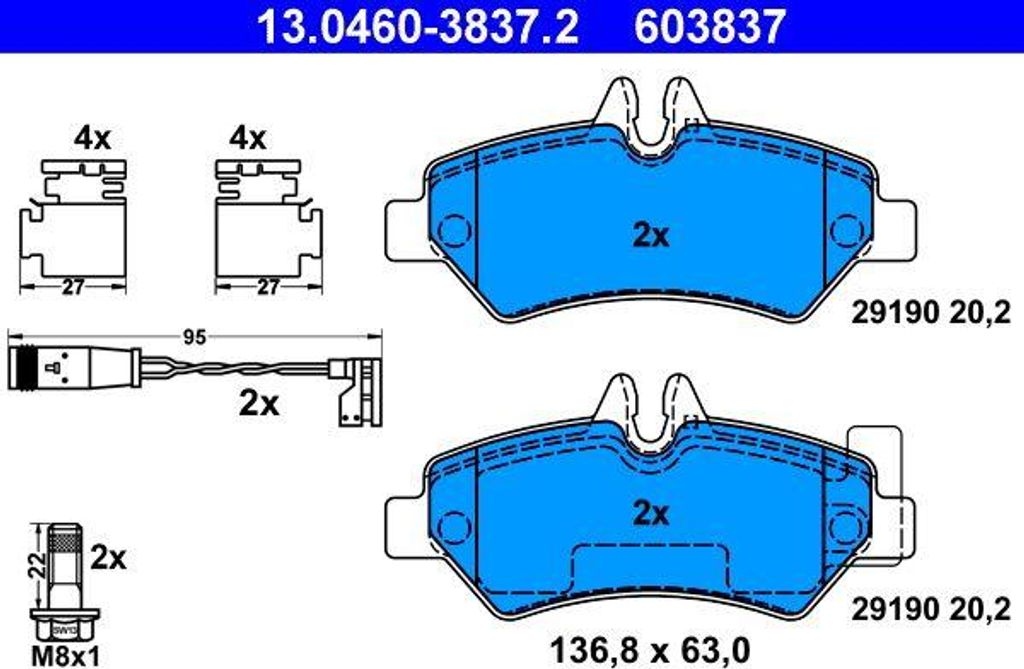 ATE 13.0460-3837.2 Bremsbelagsatz, Scheibenbremse OE 0044206920 kompatibel mit Sprinter